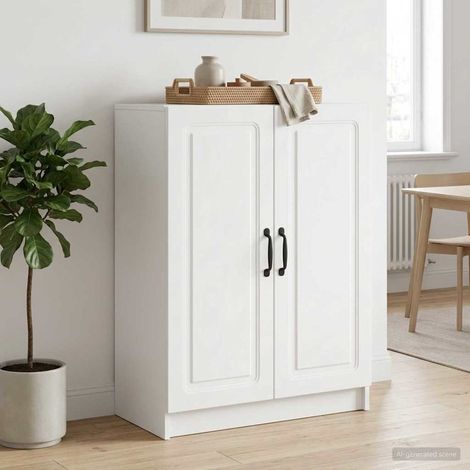 Buffet blanc avec portes coulissantes, 2 étagères, bois d’ingénierie, 66 x 34,5 x 87 cm - PANGIVO (1/5)