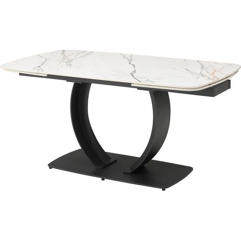 Table à manger extensible 6 à 10 personnes en céramique et métal noir - Effet marbre blanc - OLIFIA de Maison Céphy (1/5)