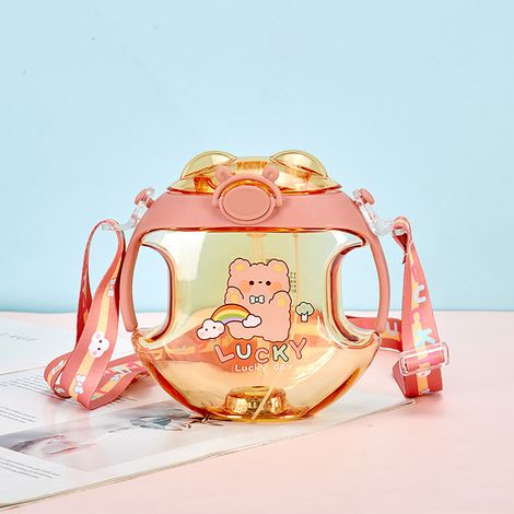 Gobelet pour enfants de 450 ml avec poignée et cordon, paille en plastique, fonction spray, motif dessin animé orange (1/5)