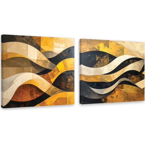 Tableaux sur toile lot  Vagues jaunes formes abstraites 2 x 20x20