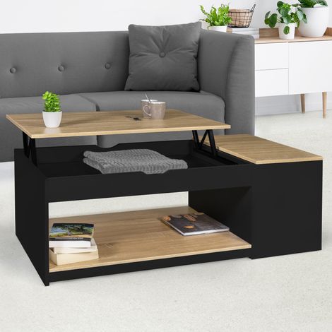 Mesa de centro elevable ELEA con estuche de madera efecto haya y negro (1/5)