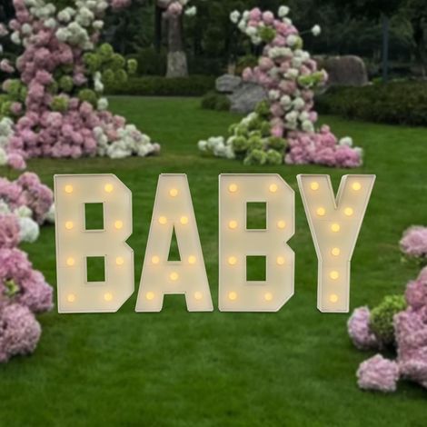 BABY LED Buchstaben 70cm Höhe, LED Schriftzug Leuchtbuchstaben Groß Dekorations Nachtlicht Lampe für Babyparty Hochzeit Geburtstag, Batteriebetrieben, Warmes Licht (1/5)