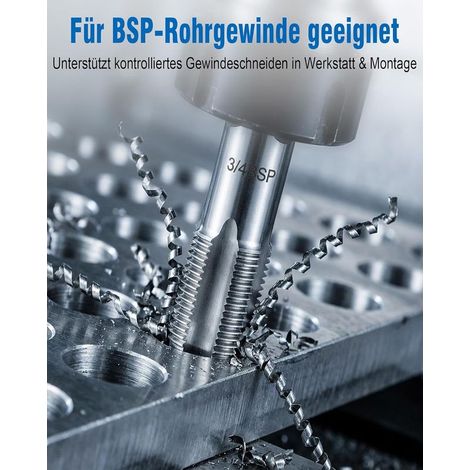 Set mit 5 BSP-Rohrgewindebohrern: 1/8", 1/4", 3/8", 1/2", 3/4" - Metallrohr-Reparaturwerkzeug mit Aufbewahrungskoffer (1/5)