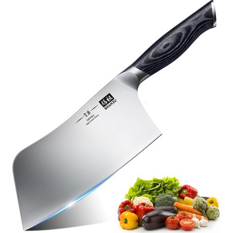 Feuille Boucher 18 cm, Couteau Boucher Cuisine en Acier à Haute Teneur en Carbone, Couteau Hachoir pour Viande & Légumes, Couteau Chef pour Manche en Bois K133 (1/5)