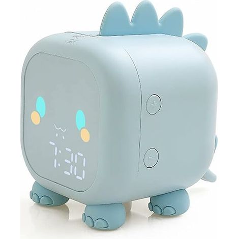 Kids Alarm Clock Cute Dinosaur Digital Alarm Clock USB Charging, Auto Display Time, Date, Temperature, Bedside Lamp with Snooze Function (Blue) (1/3)