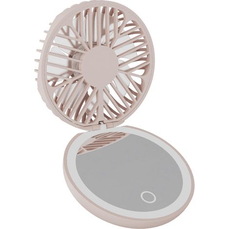 Miroir de maquillage LED avec ventilateur, portable et pliable, rechargeable par USB, 800 mAh, petit ventilateur électrique à trois vitesses, mini miroir lumineux, outil de maquillage