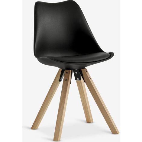 ORION91oficial® - Silla Comedor  Color Negro 🖤  Respaldo Polipropileno  Asiento Acolchado Piel Sintética  Patas Roble Macizo  84x48x57 cm  Estilo Escandinavo  Comedor  Oficina  Salón  Teletrabajo  Co (1/5)