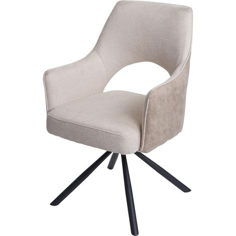 Sedia poltroncina girevole con braccioli elegante imbottita HHG-651 tessuto avorio
