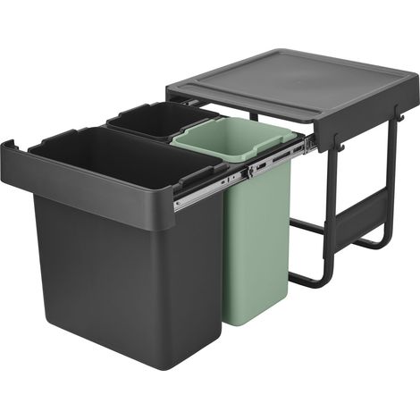 Brabantia Abfallsammler Einbau Unterschrank Sort & Go 3 Abfalleimer je 10/10/20 Liter, Kunststoff grau/grün