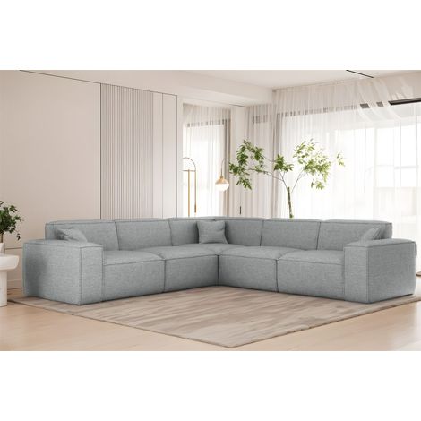 Ecksofa Designersofa CELES PREMIUM in Stoff Artico Hellgrau Seite Universal (1/3)