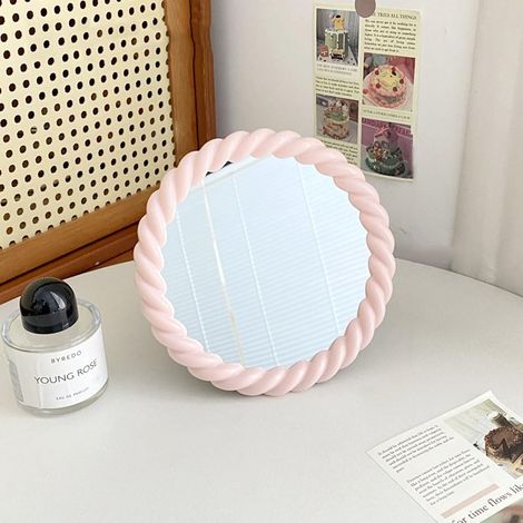 Miroir de bureau - Miroir de maquillage décoratif pour chambre à coucher, salle de bain (rose, rond) (1/4)