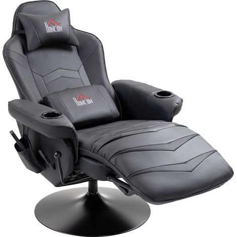 Massage-Gaming-Stuhl mit verstellbarer Rückenlehne und Fußstütze, Belastbarkeit 120 kg, Stahlrahmen, schwarzes Kunstleder
