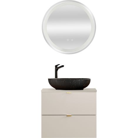 Badmöbel Set 2-teilig mit 60 cm Waschtisch & LED-Spiegel, in Beige - DURANGO-56 (1/5)