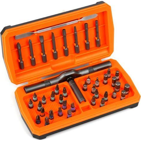 Jeu de tournevis 42 en 1 en alliage d'aluminium, cliquet magnétique, arbre flexible, combinaison, bricolage, adapté à l'assemblage de meubles, réparation électrique, outils de vélo, orange (1/3)