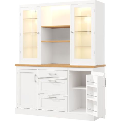 Vaisselier blanc LED RGB app,3 tiroirs étagères réglables anti-basculement (1/5)