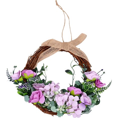 Demi-couronne rose fausse, printemps et été, hortensia violet, ferme, porte et porche, mariage (1/5)