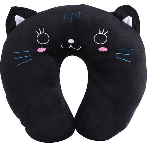 Coussin de Voyage pour Chat en Forme de U - Oreiller de Siège Auto Doux en PP Coton, Noir (1/3)