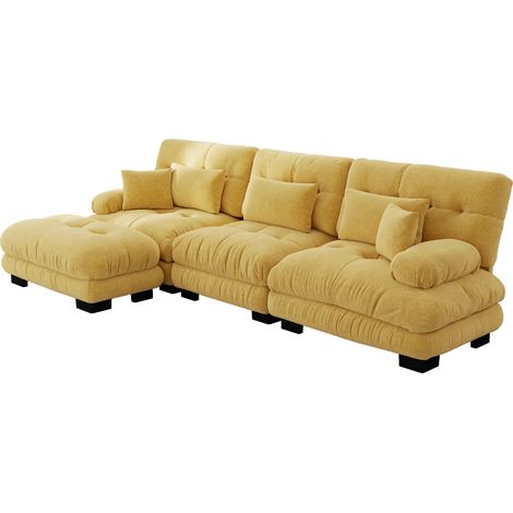 Canapé d'angle modulaire en chenille jaune avec ottoman pour salon (1/5)