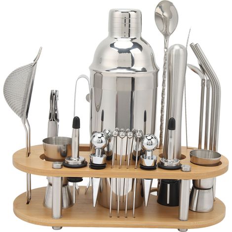 Barkeeper-Set aus Edelstahl mit Bambusständer für Cocktails zu Hause (1/5)