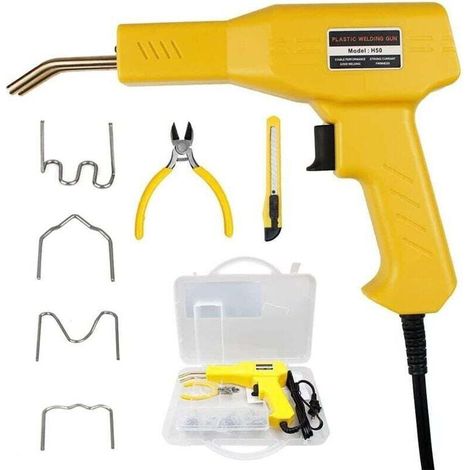 220W Soudure Plastique, 2 en 1 Kit Reparation Souder Plastique, Soudeuse Plastique avec 2-Types Agrafeuse Chaud,Soudage Plastique pour Réparer Pare-Chocs Auto (1/3)