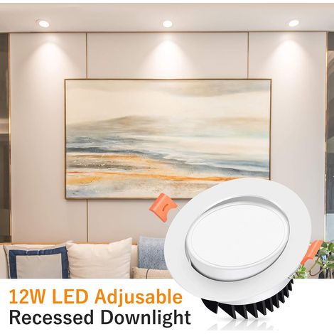 MIMOSON-LED Recessed Spotlight, 12W LED Recessed Spotlight Bathroom, 6000k Cool White Extra Flat LED Recessed Spotlight 40° Adjustable Ceiling Spotlight 120° Angle for Living Room, Kitchen, Hallway [E (1/4)