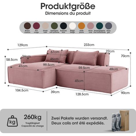 Canapé tissu économique 235 cm, 2 coussins + housse de rangement - design moderne, simple et confortable, parfait pour petit salon, appartement ou bureau