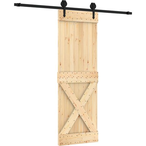 Sliding Door Natural and Black 70 x 210 cm Solid Pine Wood vidaXL (1/5)