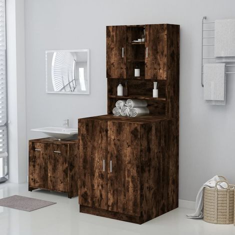 Meuble pour machine à laver Meuble de salle de bain Meuble WC Moderne Chêne fumé 71x71,5x91,5 cm NAJO5126 (1/5)