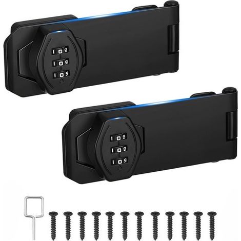 Paquete de 2 cerraduras de combinación para armarios, armarios, puertas de cobertizos, baños, exteriores y jardines (7,6 cm), Negro, 7,6 cm (1/5)