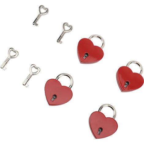 4er-Set Herz-Vorhängeschlösser aus Zinklegierung, 38 x 30 mm, mit Schlüssel, für Schmuckkästchen, Geldbörsen und Handtaschen, Rot (1/5)
