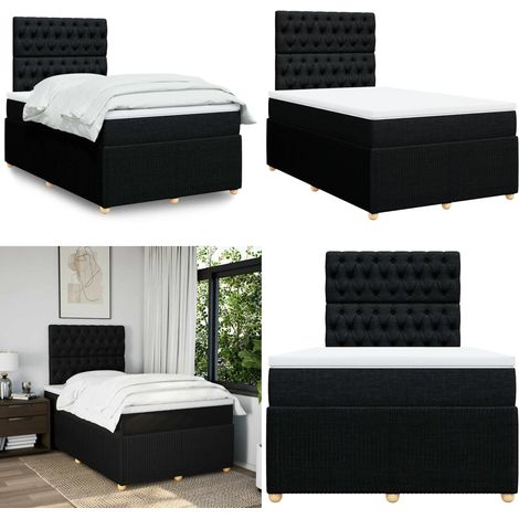 vidaXL Sommier à lattes de lit avec matelas Noir 120x200 cm Tissu (1/5)