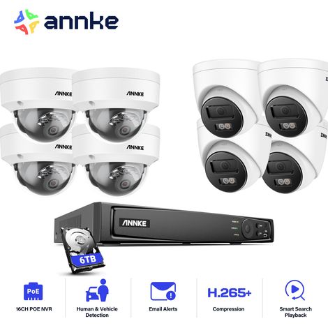ANNKE 12MP Kit de vidéosurveillance Extérieur,16CH NVR avec 8X 12MP Caméra PoE Couleur Vision Nocturne,Caméra de Surveillance Kit Accès Distance,4 Dôme+4 Tower,6TB HDD