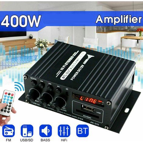 Amplificateur Audio HiFi 400W 2x200W Stéréo Voiture Maison Caisson de Basses Haut-Parleur Bluetooth EDR Design LED (1/3)