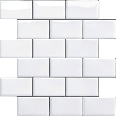 Selbstklebende Küchenrückwand für Küche und Bad, selbstklebende Fliesen in Weiß, selbstklebende Küchenrückwand, wasserdichte Metro-3D-PVC-Wandfliesen, 4 Stück (Weiß, 4 Blätter)
