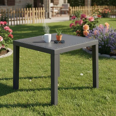 Table d'extérieur Cobbtown, 4 places, Longueur max 78 cm Made in Italy, Finition effet rotin, 78x65x72h cm Noir Anthracite