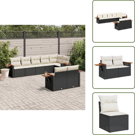 8-tlg. Garten-Sofagarnitur mit Kissen Schwarz Poly Rattan - Gartensortiment - Outdoor Möbel - Lounge Set - Gartenlounge - Rattan Gartenmöbel (1/5)