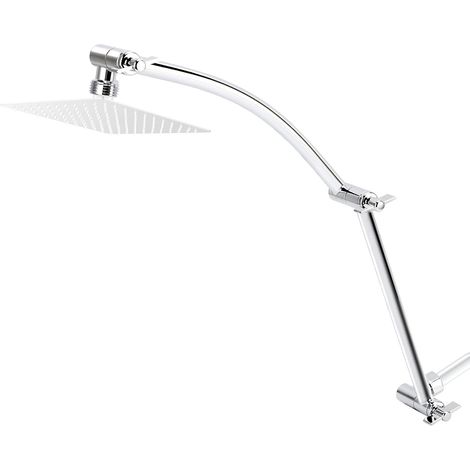 Bras de douche extensible, réglable, installation sans outil, finition chromée, pour tous les angles, connecteur universel G1/2 (19 pouces, argent)
