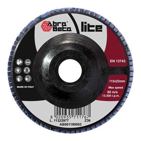 DISCO LAMELLARE ALLO ZIRCONIO 'LITE' ABRA BETA Ø 115x22 mm - grana 60 - 10 pezzi- ABRABETA