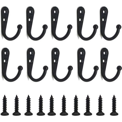 Crochets muraux noirs 10 pièces avec vis montage 41mm (1/4)