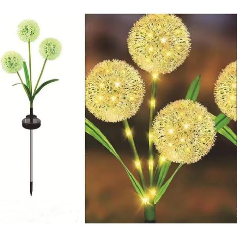 Lampada solare da giardino a forma di fiore di tarassaco simulato, decorazione per esterni, cortile, giardino e prato, 3 luci bianche calde (1/5)