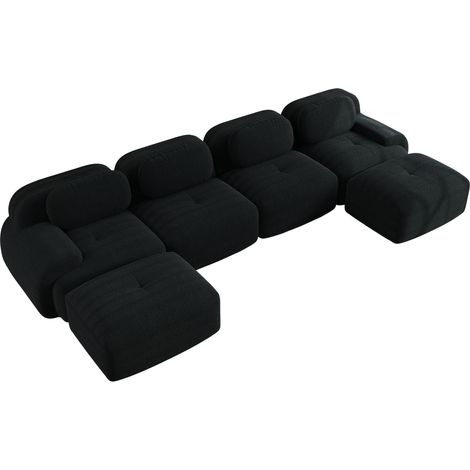 Sofá rinconera modular en U sin montaje, pana negra, espuma 32D, MODENUIT (1/5)