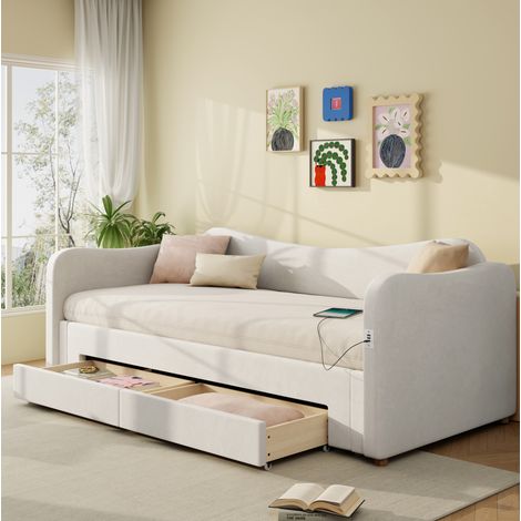 Divano letto 216x99x80 cm in velluto beige, estensibile con contenitore FloraGrace (1/5)