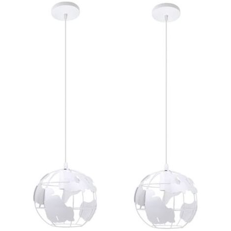 2er-Set Retro-Vintage-Pendelleuchten aus weißem Metall, kreative Industrie-Deckenleuchten für Schlafzimmer, Café und Bar (1/5)