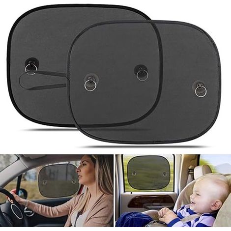 Pare-soleil intérieur de voiture en 2 parties - Ventouse incluse et sac de rangement - 44 x 36 cm - Noir (1/5)