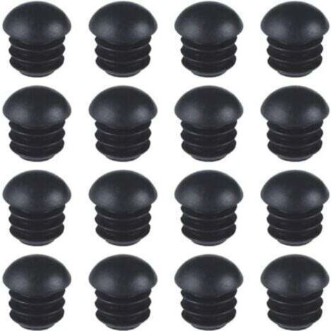 FENOPLASTICAEmbouts ronds en plastique (16 mm) (noirs), 16 pièces, embouts ronds pour tubes de chaise, embouts ronds en forme de dôme nervuré, adaptés aux pieds de table, de chaise et de meubles. (1/4)