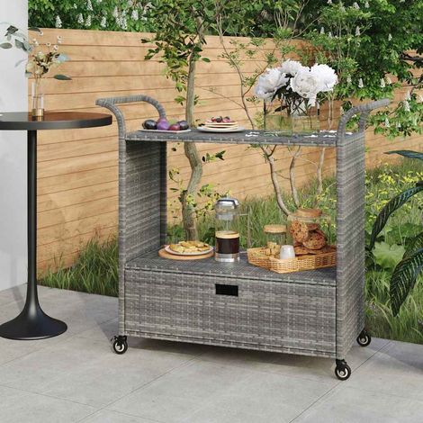 vidaXL Carrito de bar con cajón ratán sintético gris 100x45x97 cm (1/5)