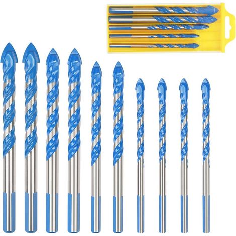 Forets PoCarrelage Verre,10 Pcs Foret MMatériaux Triangle Porcelaine Forage Métalliques PoCarrelage Verre Marbre Miroir Bois, 6mm/ 8mm/ 10mm/ 12mm (1/5)