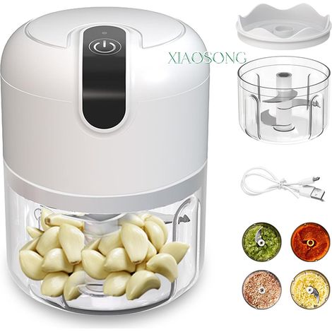 Mini hachoir alimentaire 250 ml - Mini hachoir avec batterie rechargeable via port de charge USB Type-C - Robot alimentaire portable avec 3 mélangeurs tranchants - Processeurs alimentaires-KZQ (1/5)