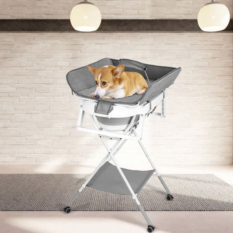 FIANAO – Baquet à chien pliable 2-en-1 sur roulettes – harnais de sécurité, 3 hauteurs 105-113 cm – 60 × 59 × 88,5 cm, gris (1/5)