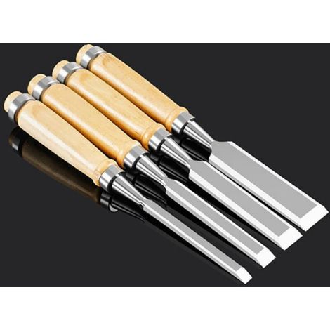 4pcs ciseaux à bois – Acier haute dureté, manche bois massif – Pour menuiserie et sculpture – 6/12/18/25mm (1/4)